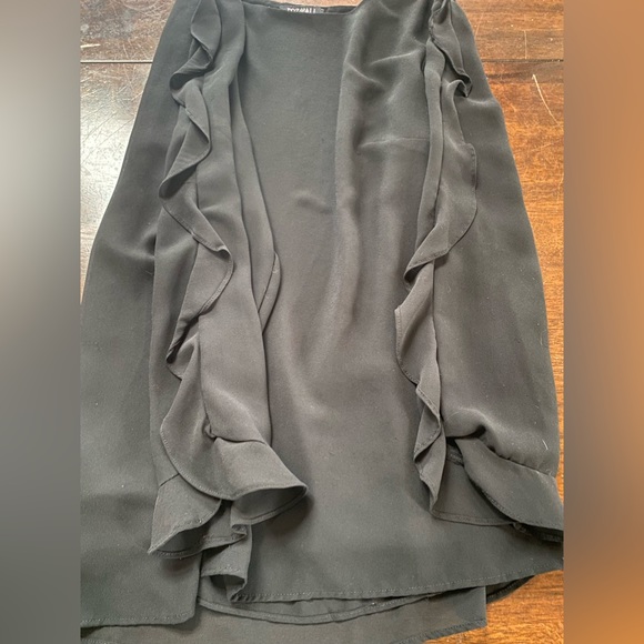 Flutter sleeve lined crepe/organza Black blouse, Size XL - Picture 11 of 11